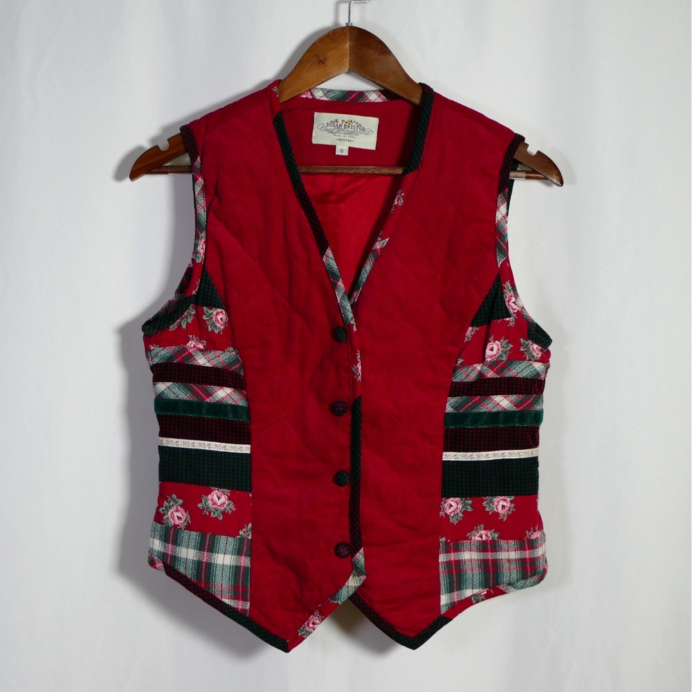 Susan Bristol Womens Corduroy Christmas Vest Size 6 Petite Cottagecore Novelty
